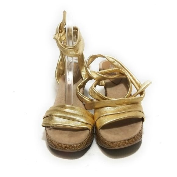 Seychelles Flamenco Lace Up Metallic Gold Wedge Cork Sandals Ankle Tie Size 6 - Picture 6 of 7